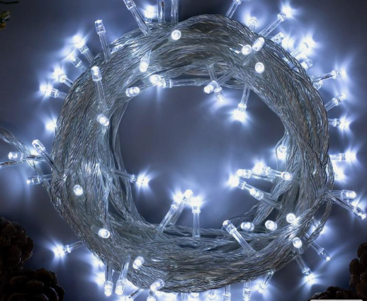 Гирлянда «Нить» 10 м, IP20, прозрачная нить, 100 LED, 8 режимов, 220 В, свечение белое