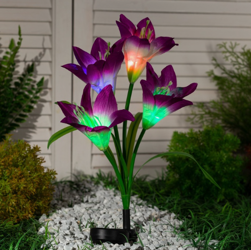Светильник на солнечной батарее "Лилия фиолетовая" 70 см, 4 LED, RGB 7291263