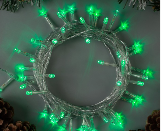 Гирлянда «Нить» 5 м, IP20, прозрачная нить, 50 LED, 8 режимов, 220 В, свечение зелёное