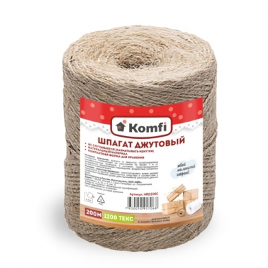 Шпагат джутовый цилиндр 2ммх200м 1200 Текс Komfi