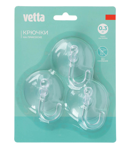 Набор крючков на присоске прозрачные 3шт WF-058 VETTA 