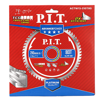 Диск пильный по алюминию 210x30x2.2 мм, 80T Carbide, зуб TCG 5°  ADVANCE P.I.T. 