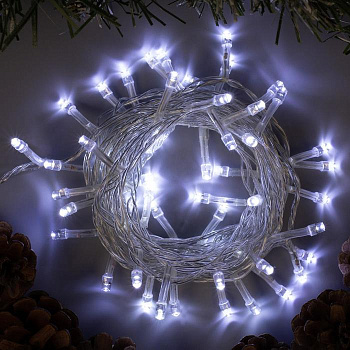 Гирлянда «Нить» 5 м, IP20, прозрачная нить, 50 LED, 8 режимов, 220 В, свечение белое