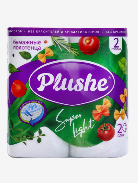 Полотенце Бумажное ПБ Plushe Super Light 2 слоя, 2 рулона.* 10 метров, белый, 12 в упаковке 10894912
