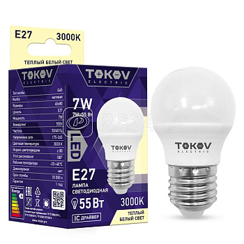 Лампа светодиодная 7Вт G45 3000К Е27 176-264В TOKOV ELECTRIC