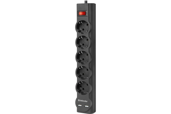 Удлинитель с сетевым фильтром 5х3м 2xUSB 2.1 A DFS 753 DEFENDER