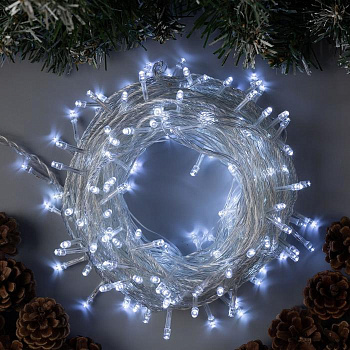 Гирлянда «Нить» 20 м, IP20, прозрачная нить, 200 LED, 8 режимов, 220 В, свечение белое