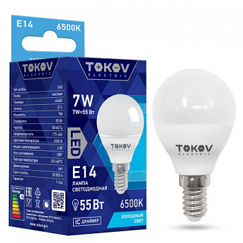 Лампа светодиодная 7Вт G45 4000К Е14 176-264В TOKOV ELECTRIC