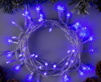 Гирлянда «Нить» 5 м, IP20, прозрачная нить, 50 LED, 8 режимов, 220 В, свечение синее