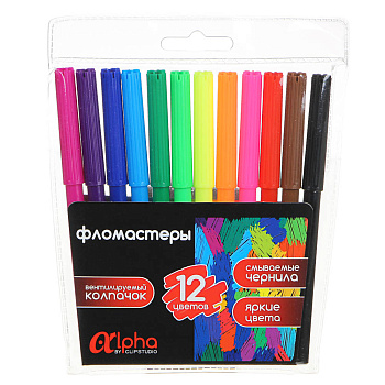 Фломастеры 12 цветов смываемые пластик ClipStudio Альфа