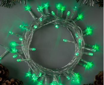 Гирлянда «Нить» 5 м, IP20, прозрачная нить, 50 LED, 8 режимов, 220 В, свечение зелёное