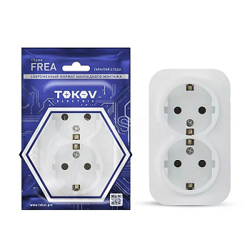 Розетка 2-м ОП Frea 16A IP20 250В с заземл. АБС-пластик белый TOKOV TKE-FR-R2Z-C01
