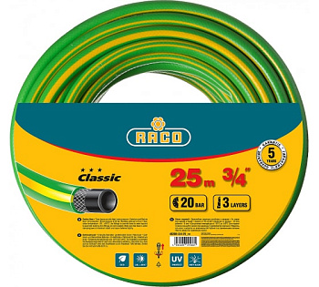 Шланг RACO CLASSIC поливочный 3/4, 25м, 20 атм.,армированный, 3-х слойный