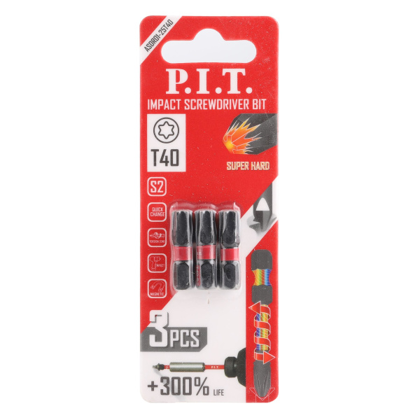 Бита T40*25мм ударная (3шт) PIT