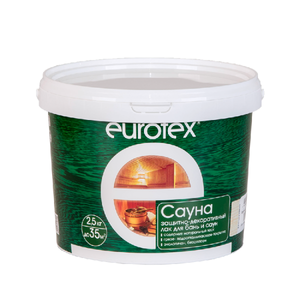 Лак защитный д/дерева акрил EUROTEX САУНА 2,5 кг/4