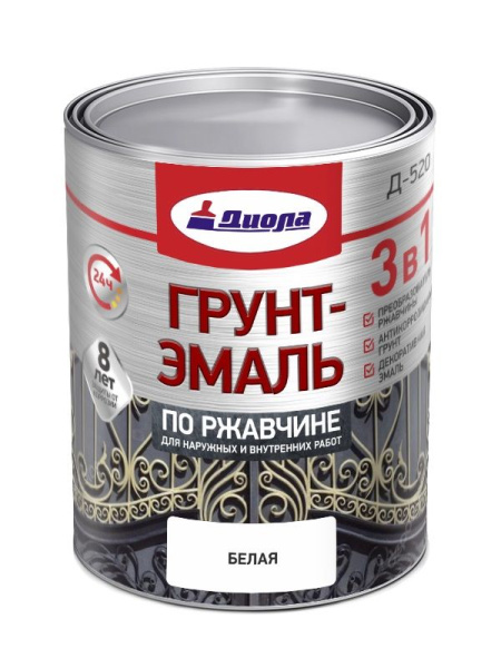 ДИОЛА Грунт-эмаль"3 в1" по ржавчине  белая 5кг/Ж.банка