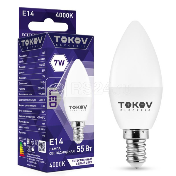 Лампа светодиодная 10Вт А60 4000К Е27 176-264В TOKOV ELECTRIC