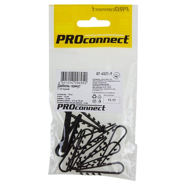 Дюбель-хомут 5-10мм для круглого кабеля черн (уп.100шт) PROCONNECT 07-4521