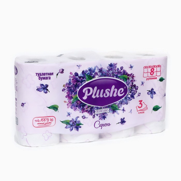 Бумага туалетная 3сл. уп.8шт х15м Plushe Deluxe Light  Сирень/8