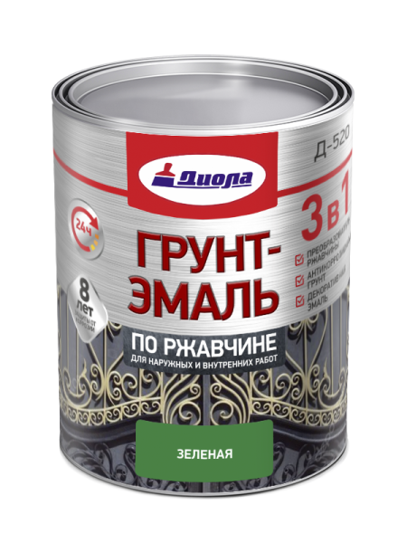 ДИОЛА Грунт-эмаль"3 в1" по ржавчине  зеленый 1,7кг/Ж.банка