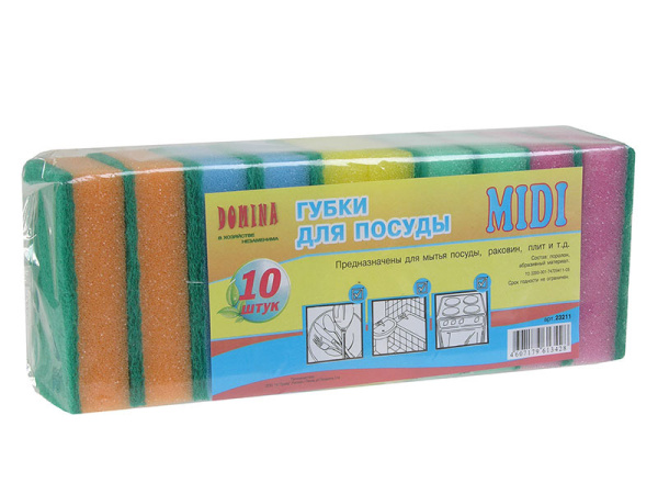 Губка д/посуды DOMINA 10шт MIDI 9*6*2.5/40