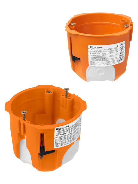 Коробка уст. TDM СУ D68х50мм, двухкомп.,саморезы,пл.лапки,IP30,оранж.,инд.штрихкод ПМ SQ1403-2002