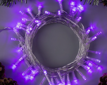 Гирлянда «Нить» 5 м, IP20, прозрачная нить, 50 LED, 8 режимов, 220 В, свечение фиолетовое