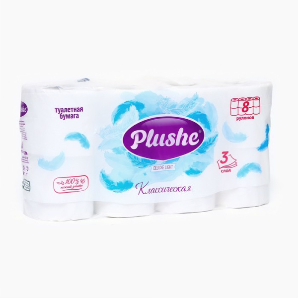 Бумага туалетная 3сл. уп.4шт х15м Plushe Deluxe Light  Классическая/8