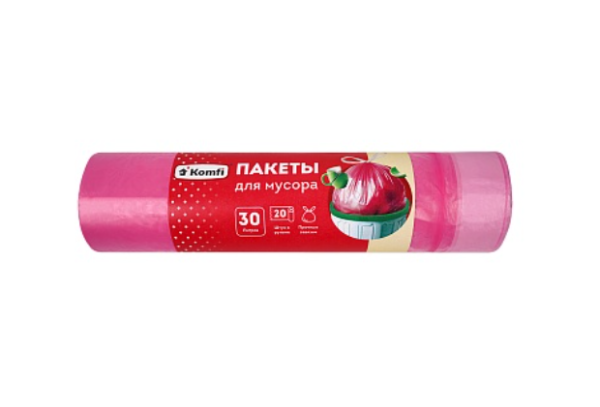 Мешки д/мусора MUSPI02  с завязками,розовые,30л,20шт/20 Komfi