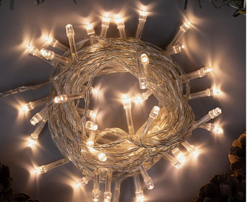 Гирлянда «Нить» 5 м, IP20, прозрачная нить, 50 LED, 8 режимов, 220 В, свечение тёплое белое