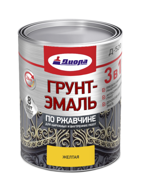ДИОЛА Грунт-эмаль"3 в1" по ржавчине  желтый 1,7кг/Ж.банка